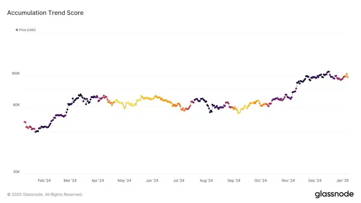 Índice de Tendência de Acumulação de Bitcoin. Fonte: Glassnode.