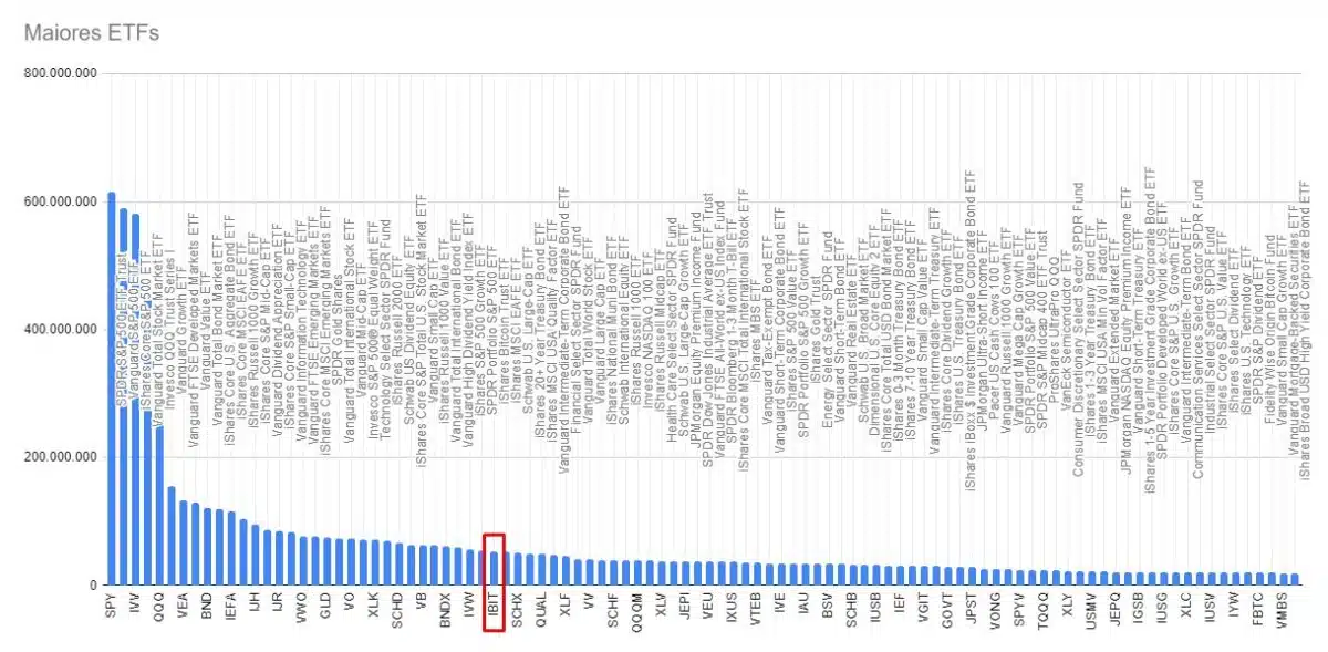 IBIT, ETF de Bitcoin da BlackRock, já é um dos maiores do mundo. Fonte dos dados: VettaFi.