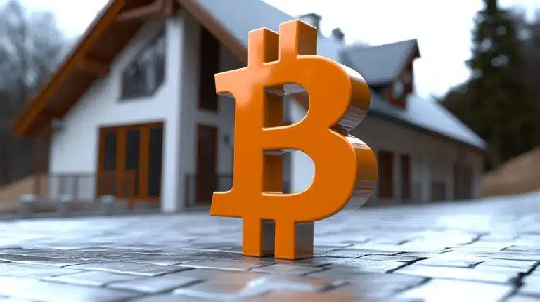 Bitcoin em frente a casa para venda imobiliária