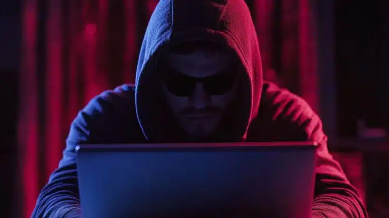 Hacker mexendo em laptop