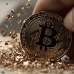 Bitcoin se despedaçando. Fonte: Midjourney.