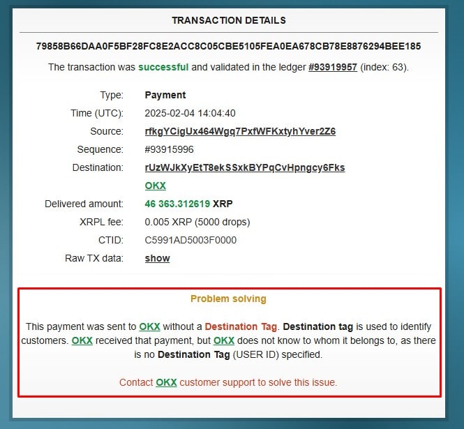 Transação frustada de hackers norte-coreanos para corretora de criptomoedas. Fonte: XRP Explorer.