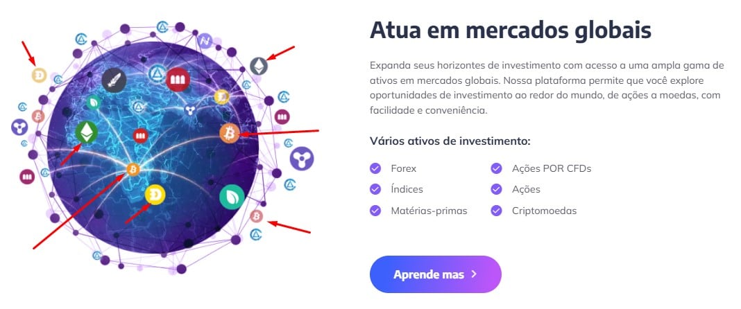 Corretora diz que atua em vários mercados e dá destaque a produtos de criptomoedas em sua publicidade digital