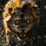 Leão bravo com olho laranja (Imagem gerada por IA, Livecoins))