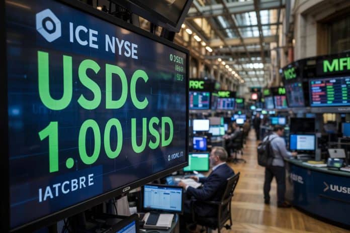 Símbolo da stablecoin USDC na Bolsa de Valores de Nova Iorque, a NYSE