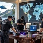 Agentes da polícia federal do Brasil em operação contra crimes de criptomoedas PF