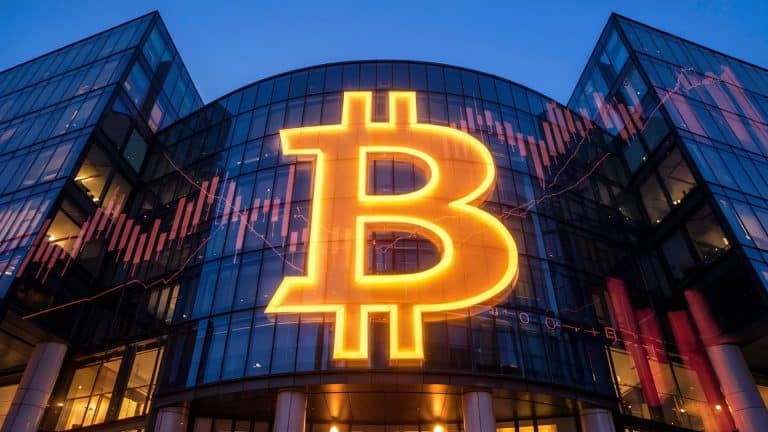 Bitcoin projetado em prédio de empresa de investimentos