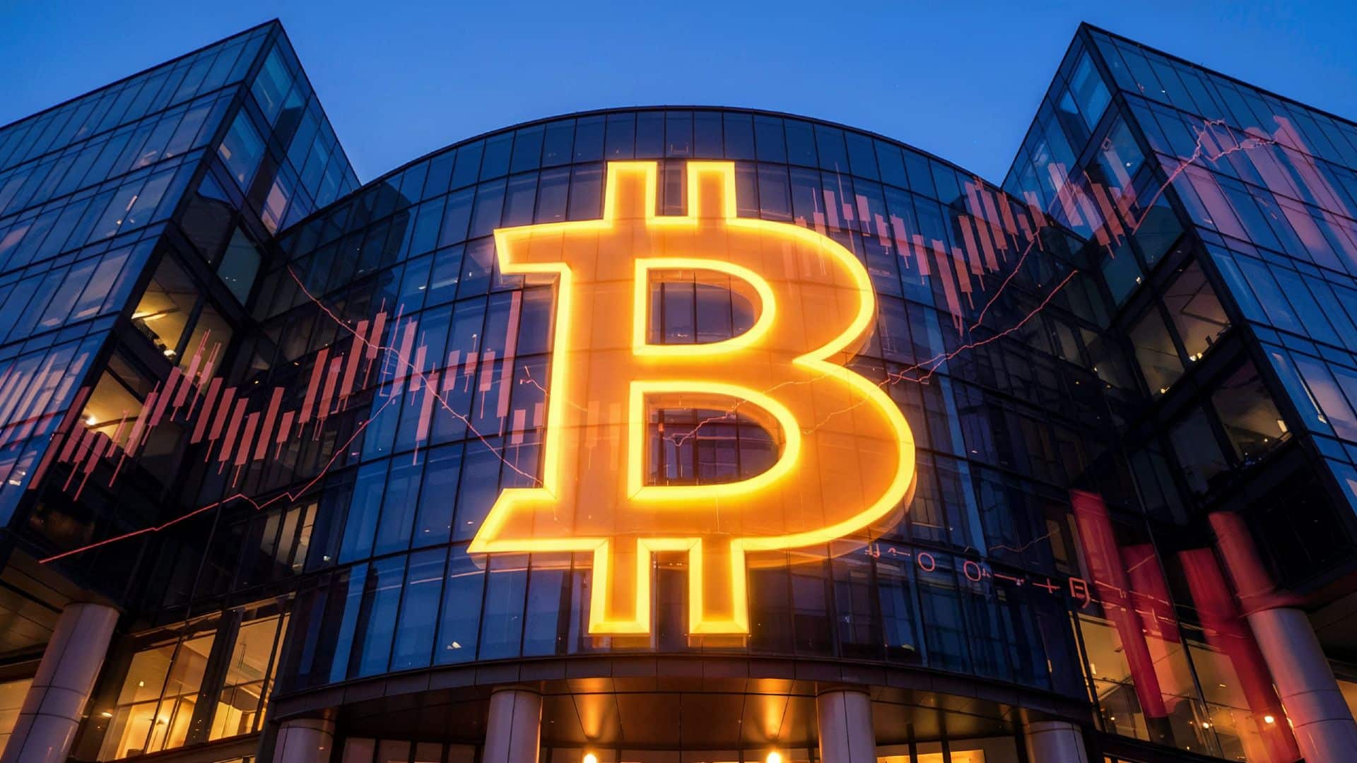 Bitcoin projetado em prédio de empresa de investimentos