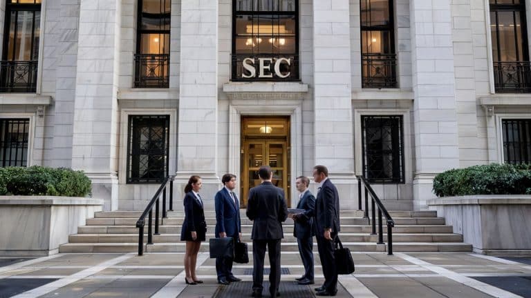 Investidores reunidos na porta da SEC