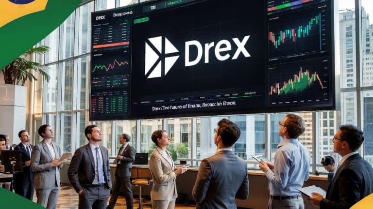 Pessoas atentas olhando para tela do Drex
