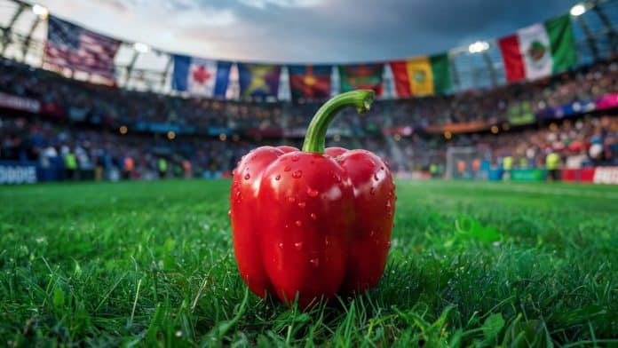 Pimenta no meio de campo de futebol em evento esportivo