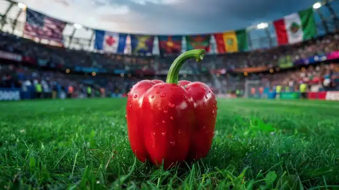 Pimenta no meio de campo de futebol em evento esportivo