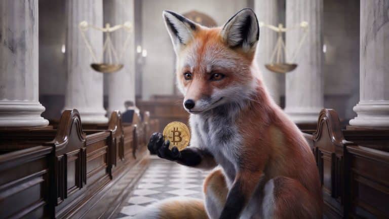 Raposa em tribunal segurando bitcoin justiça foxbit