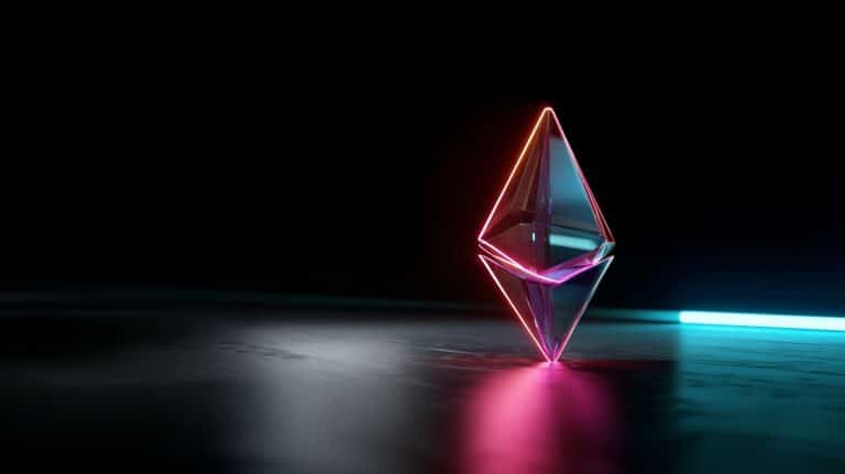 Logotipo do Ethereum com neon. Fonte: Midjourney.