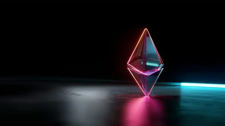 Logotipo do Ethereum com neon. Fonte: Midjourney.