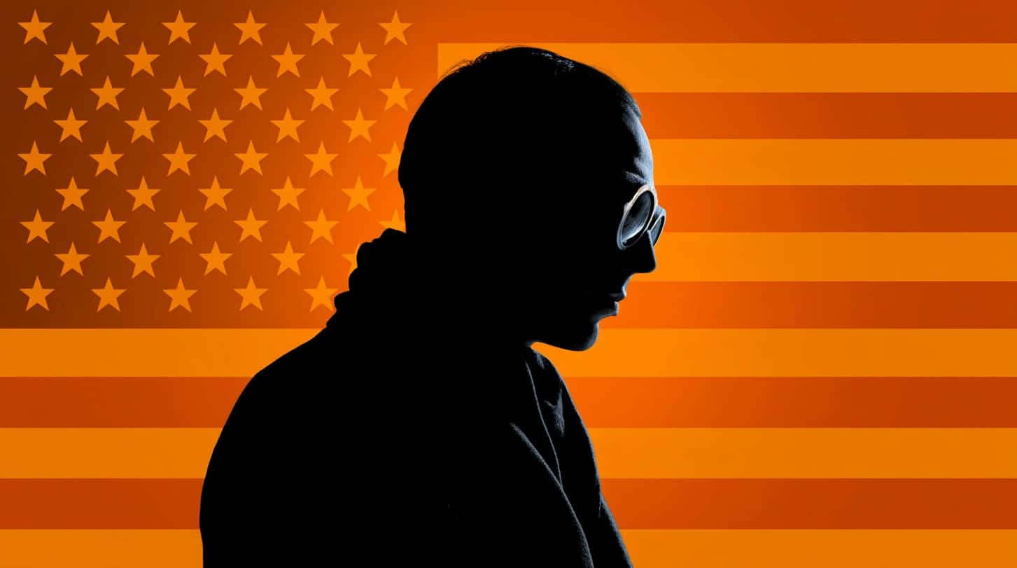 Satoshi Nakamoto em frente à bandeira dos EUA. Fonte: Midjourney.