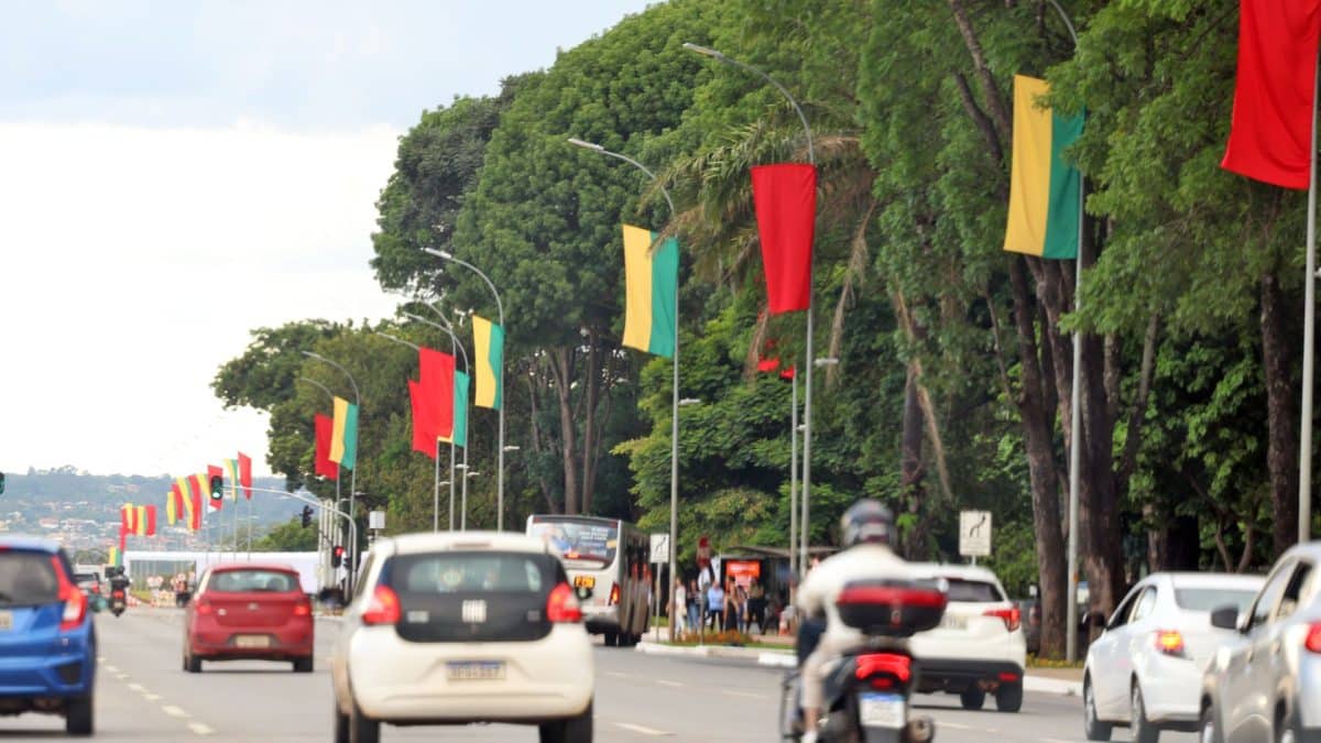 Bandeiras enfeitando a Esplanada dos Ministérios para o encontro do presidente da República Popular da China Xi Jinping e o presidente do Brasil Luiz Inácio Lula da Silva. Foto: Valter Campanato/Agência Brasil