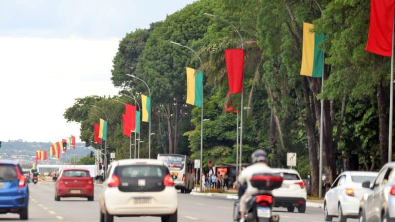 Bandeiras enfeitando a Esplanada dos Ministérios para o encontro do presidente da República Popular da China Xi Jinping e o presidente do Brasil Luiz Inácio Lula da Silva. Foto: Valter Campanato/Agência Brasil