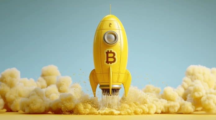 Bitcoin Rocket 3D (Imagem: Midjourney))