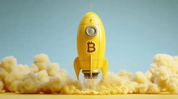 Bitcoin Rocket 3D (Imagem: Midjourney))