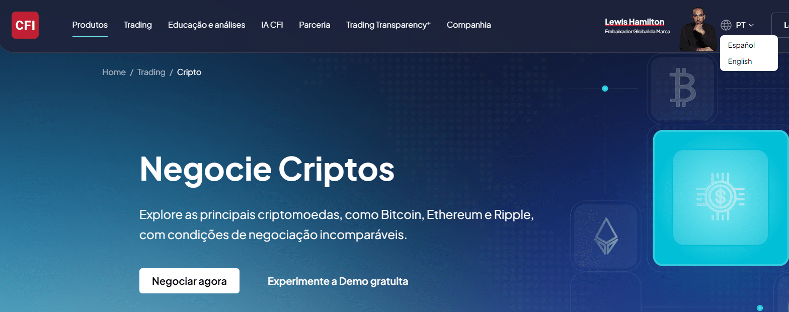 CFI lista opções de negociações de criptomoedas para seus clientes, mas não conta com autorização no Brasil