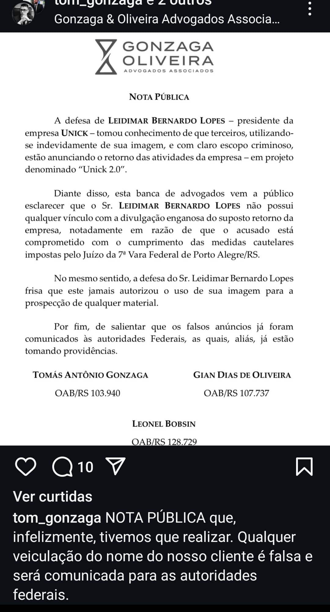 Defesa de Leidimar nega qualquer relação com empresa e diz que apresentará denúncia para autoridades federais
