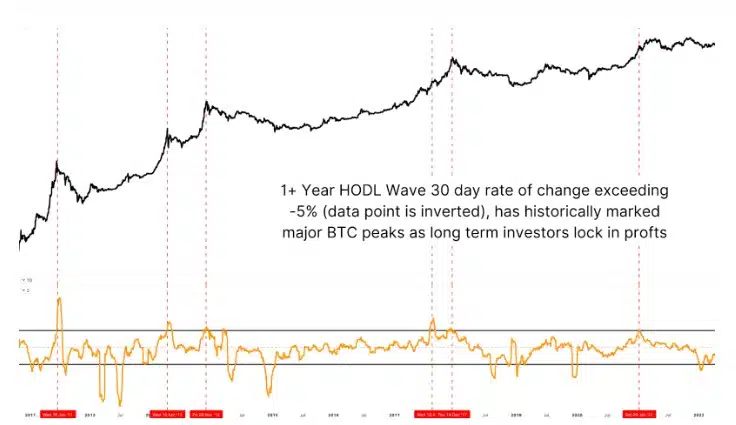 HOLD+1 grafico (Grafico: https://www.bitcoinmagazinepro.com/charts/1-year-hodl-wave/)