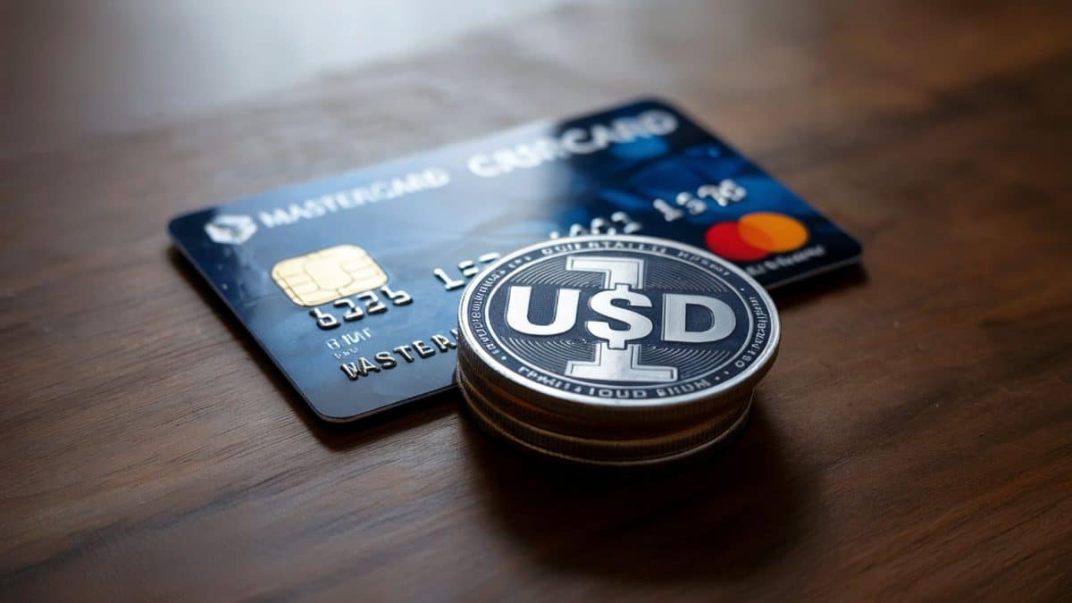 Moeda de um dólar próxima de cartão da MasterCard