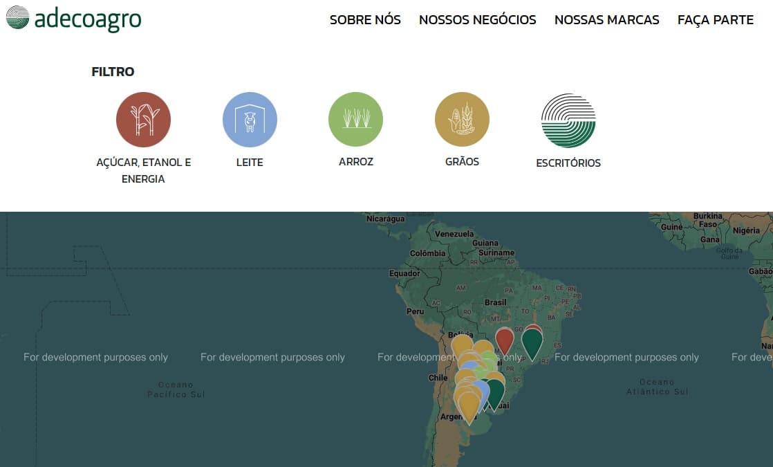 Presença da Adecoagro em países da América Latina, Brasil, Argentina e Uruguai
