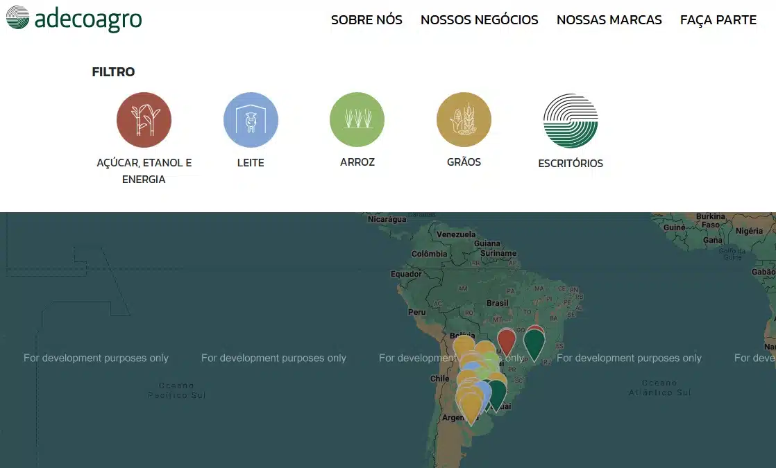 Presença da Adecoagro em países da América Latina, Brasil, Argentina e Uruguai