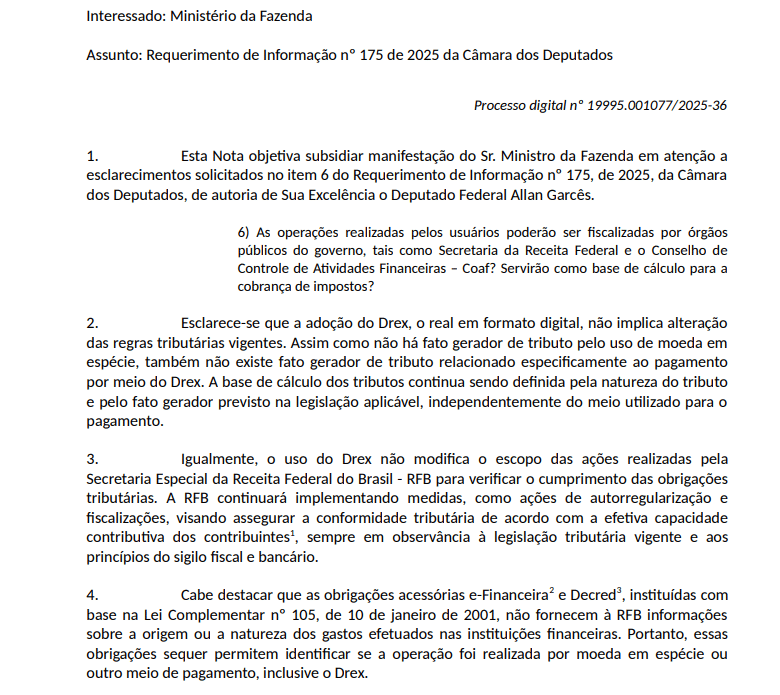 Resposta completa da Receita enviada ao Ministério da Fazenda para envio a deputado federal