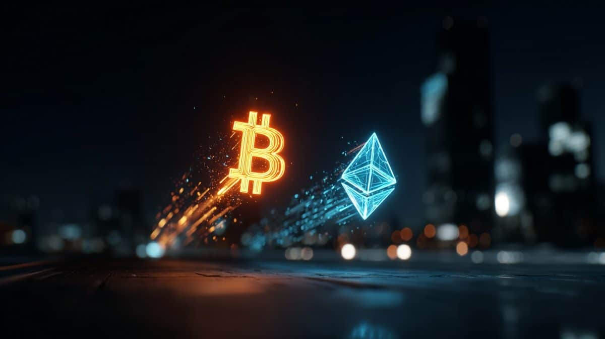 Bitcoin e Ethereum. Fonte: Midjourney.