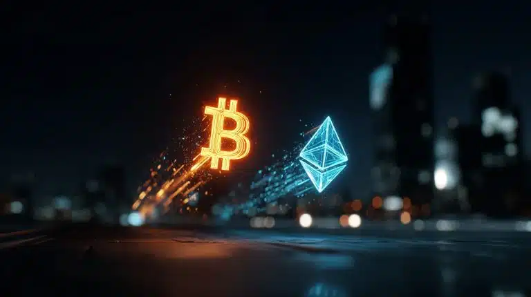 Bitcoin e Ethereum. Fonte: Midjourney.