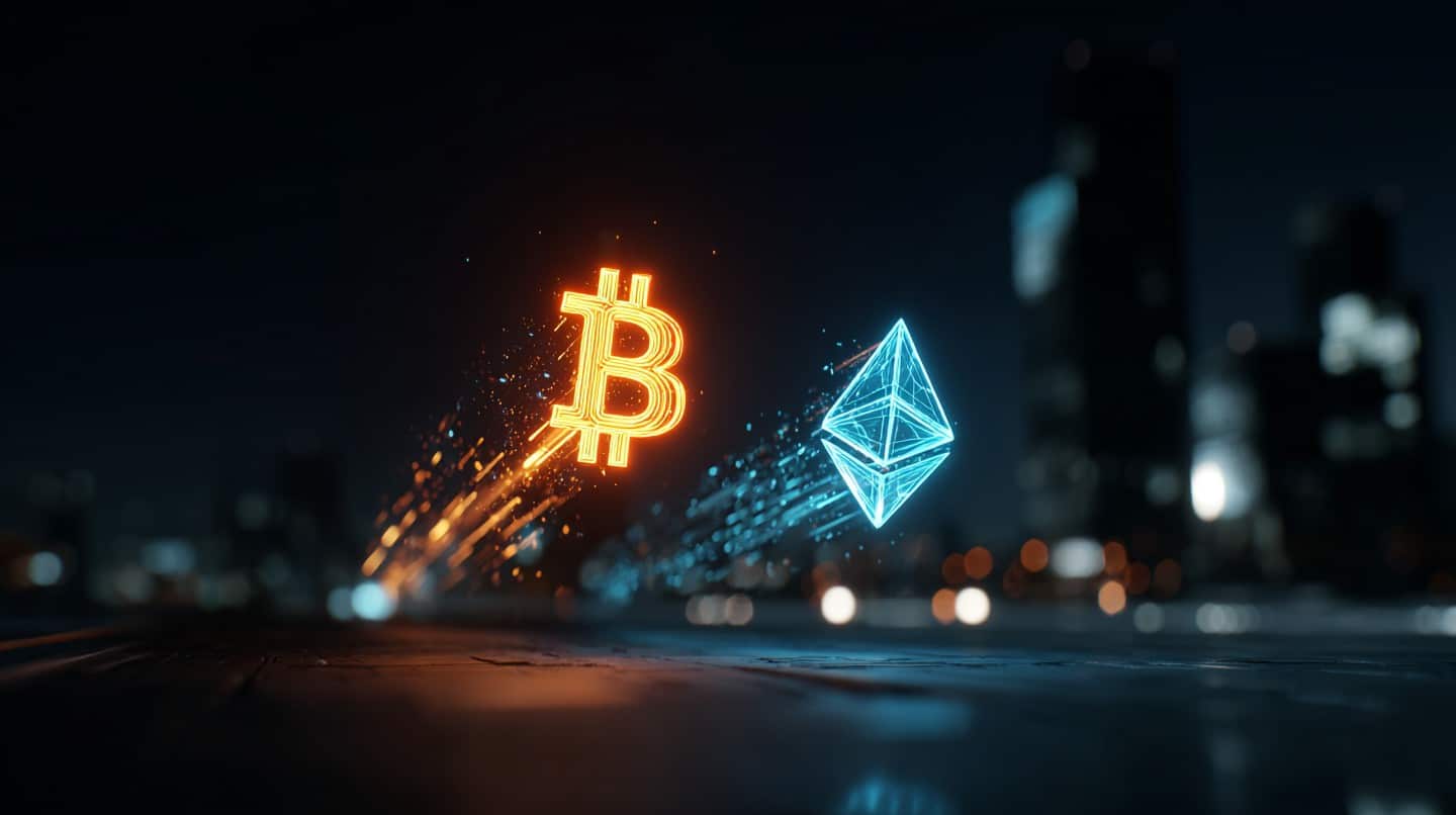 Bitcoin e Ethereum. Fonte: Midjourney.