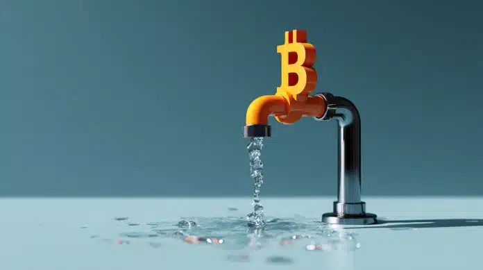 Torneira de Bitcoin. Fonte: Midjourney.
