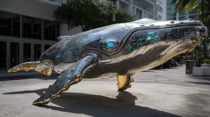 Escultura de baleia de Bitcoin. Fonte: Midjourney.