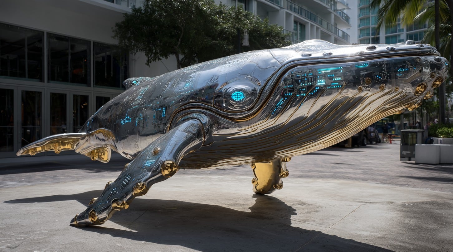 Escultura de baleia de Bitcoin. Fonte: Midjourney.