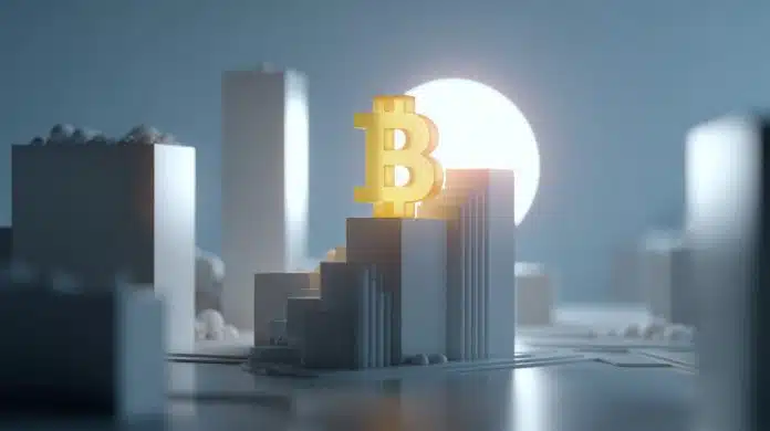 Símbolo do Bitcoin em destaque. Fonte: Midjourney.