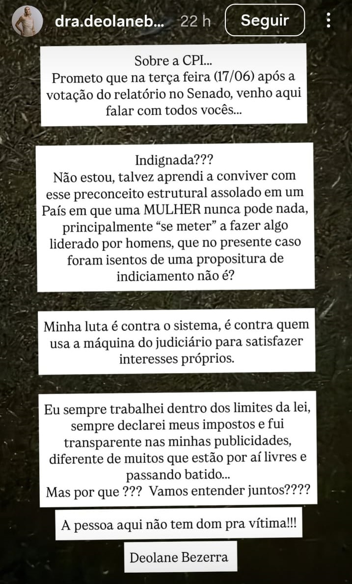 Deolane diz lutar contra sistema após indicação que CPI das Bets pode pedir investigação contra ela