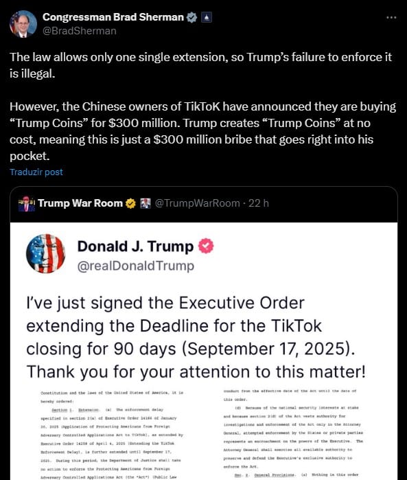 Deputado democrata acusa presidente Trump de receber suborno por meio da venda de sua criptomoeda própria