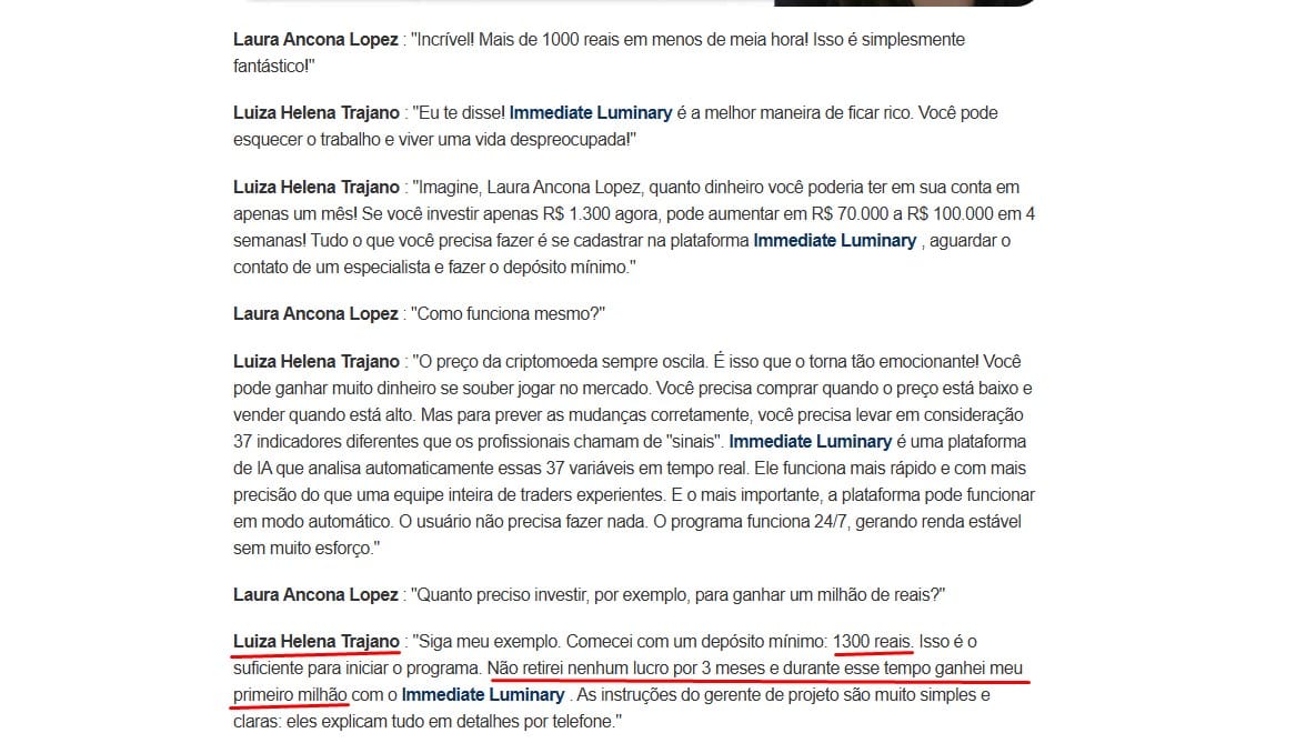 Golpe diz que Luiza Helena Trajano ganhou seu primeiro milhão com falso aplicativo que mira vítimas no Brasil