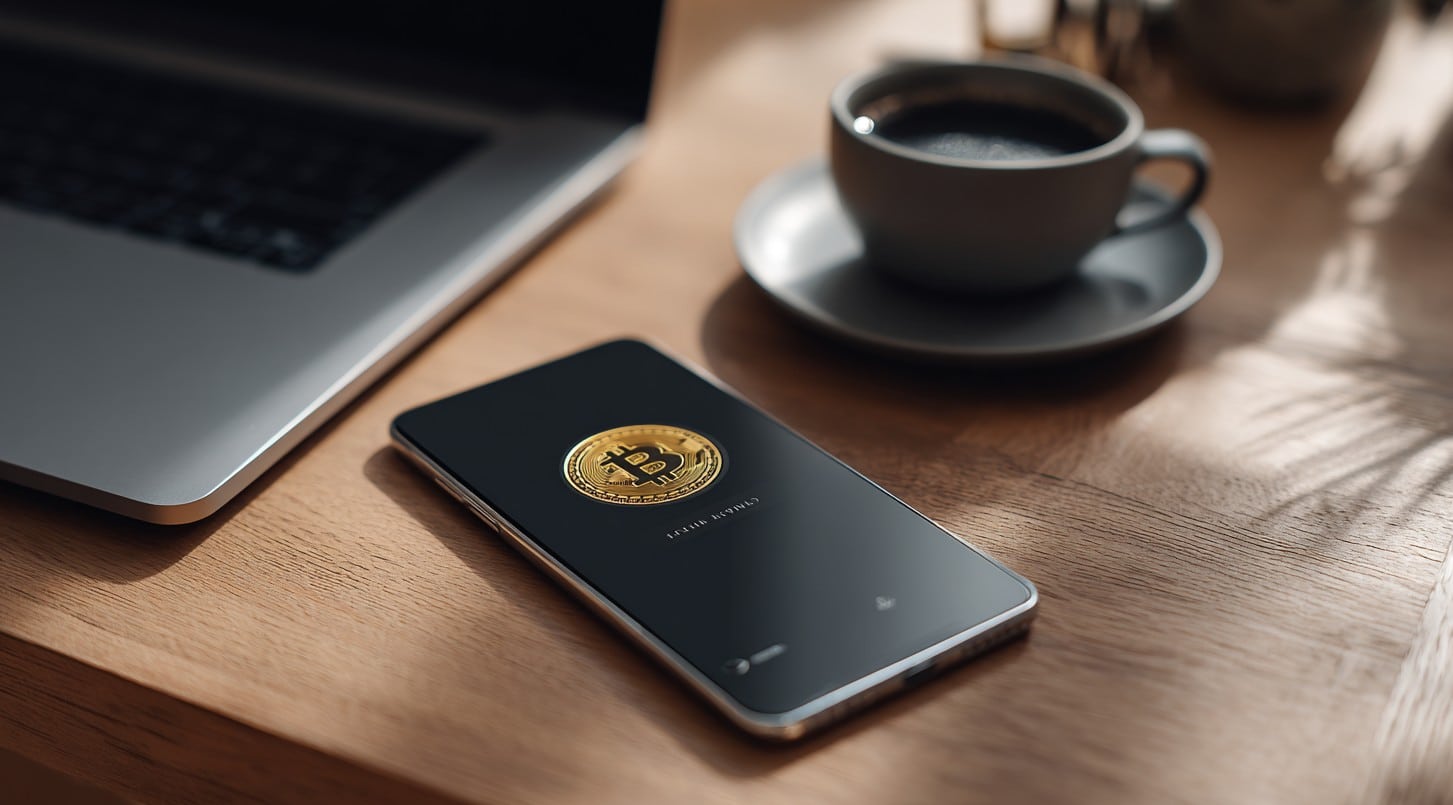 Carteira de Bitcoin em smartphone. Fonte: Midjourney.