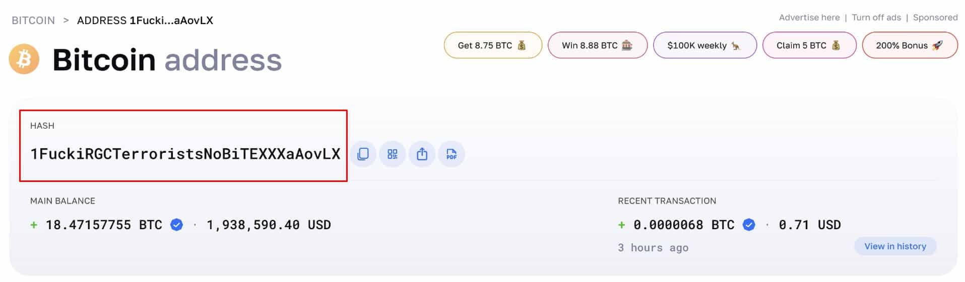 Endereço de Bitcoin usado por hackers de Israel com mensagem contra o Irã.
