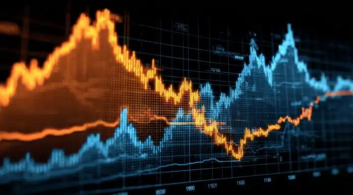 Gráficos simbolizando desempenho do Bitcoin e Ibovespa. Fonte: Midjourney.