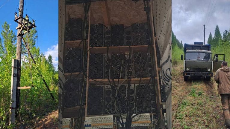Mineração ilegal de Bitcoin em caminhão na Rússia.