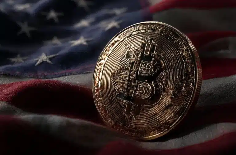 Bitcoin sob a bandeira dos EUA (Imagem gerada por AI)