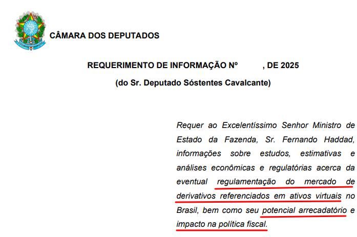 Deputado Sóstenes cobra informações sobre potencial arrecadatório de derivativos de criptomoedas no Brasil