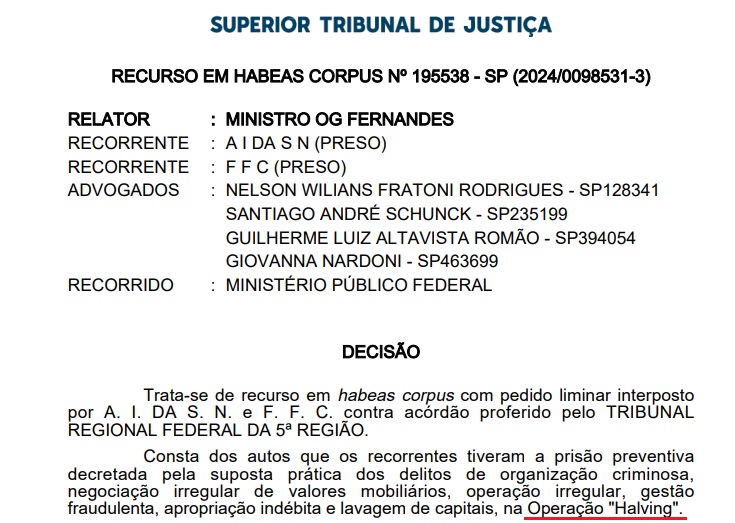 STJ recebe novo pedido de habeas corpus do casal Antonio e Fabricia Ais e indefere pedido