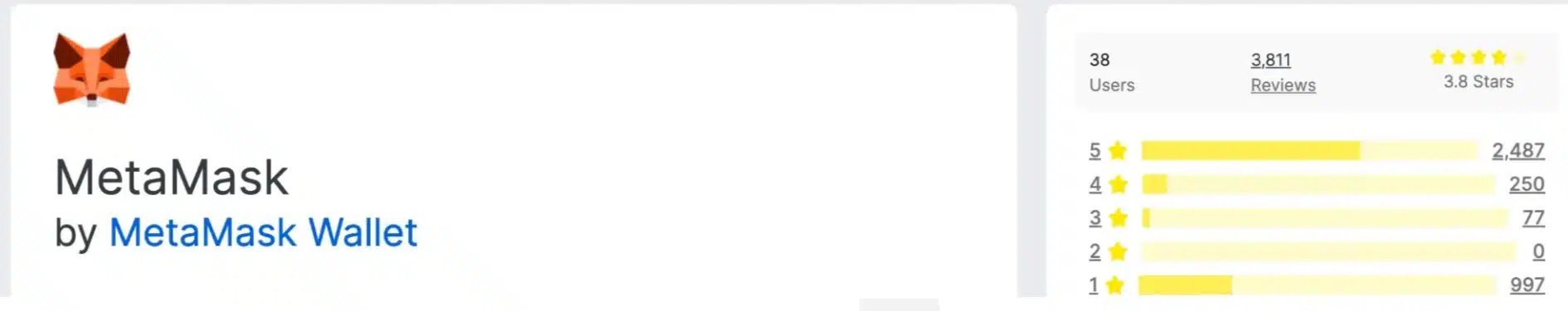 Carteira falsa da MetaMask com diversas avaliações positivas. Fonte: Koi Security/Reprodução.