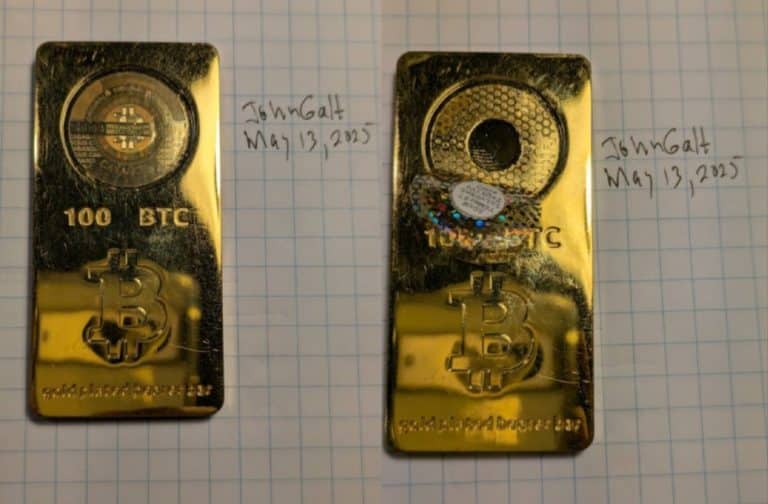 Barra de ouro com 100 bitcoins de 'John Galt'. Fonte: Bitcointalk/Reprodução.